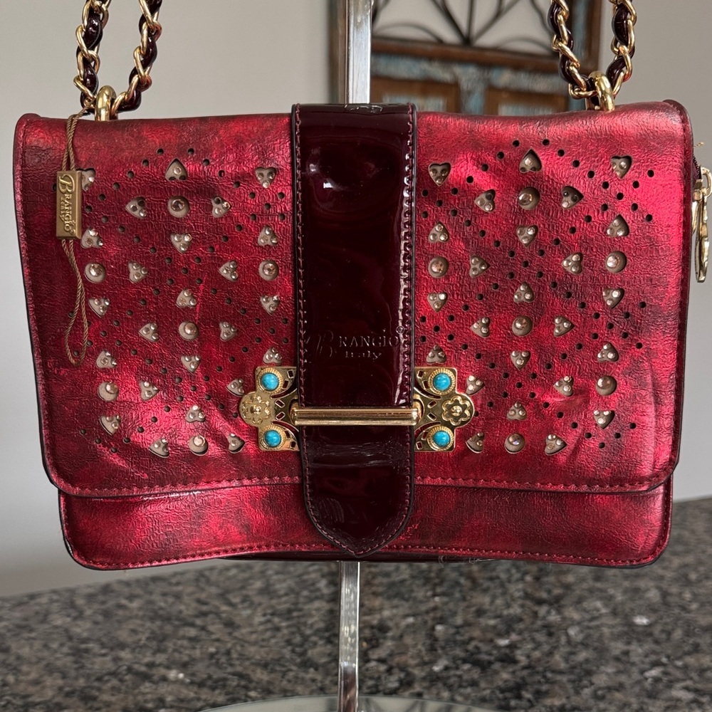 Brangio Italy metallic Red Studded Shoulder Bag - Picture 2 of 15